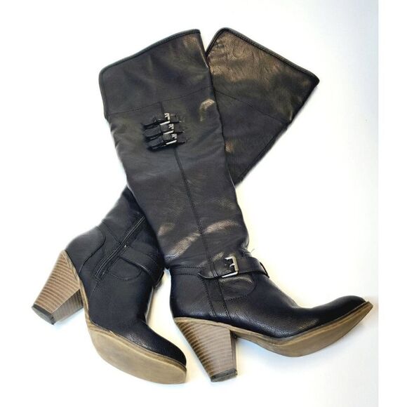 MIA Farley Over The Knee Heeled Boots Solid Black Buckle Accent Side Zip Sz 6.5 - Picture 4 of 11